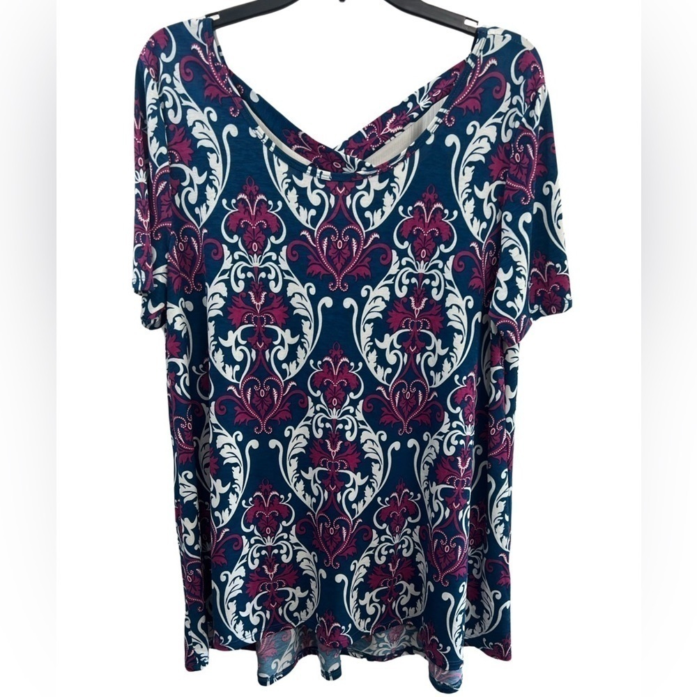 Paisley Crisscross Back Shortsleeve Tunic Top
